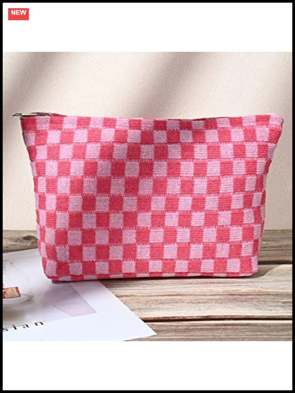 Checkered Canvas Cosmetic Bag Set - 2 Pack Travel Makeup Organizer Waterproof